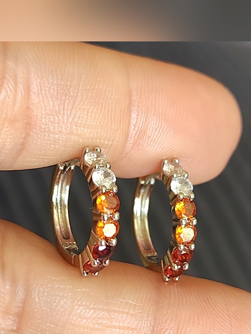 New 925 Silver Orange Sapphire Ruby Diamond Hoop Earrings for Women - Picture 5 of 11
